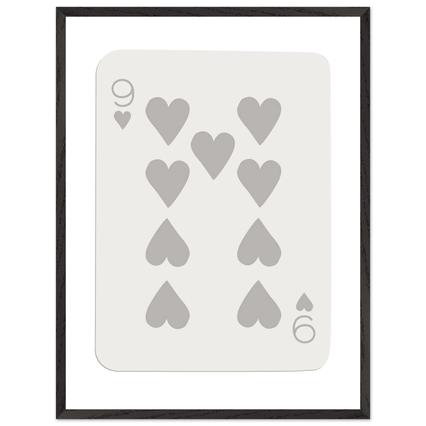 Minimalist Nine of Hearts Poker Card Print - Mounted Framed Wall Art, Eco-Friendly Wood Frame, Neutral Tones - Vibrantwalls