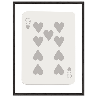 Minimalist Nine of Hearts Poker Card Print - Mounted Framed Wall Art, Eco-Friendly Wood Frame, Neutral Tones - Vibrantwalls