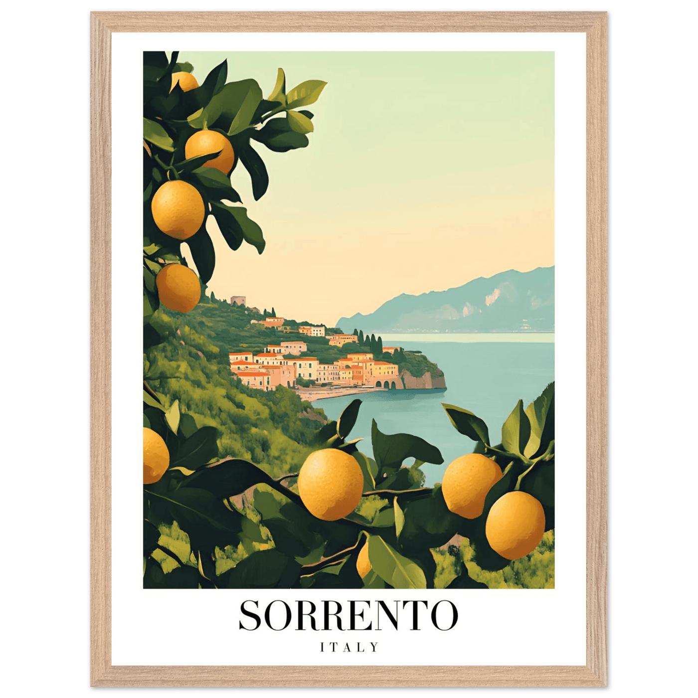 Sorrento Italy Framed Poster – Vintage Citrus Grove Travel Wall Art with Wooden Frame - Vibrantwalls