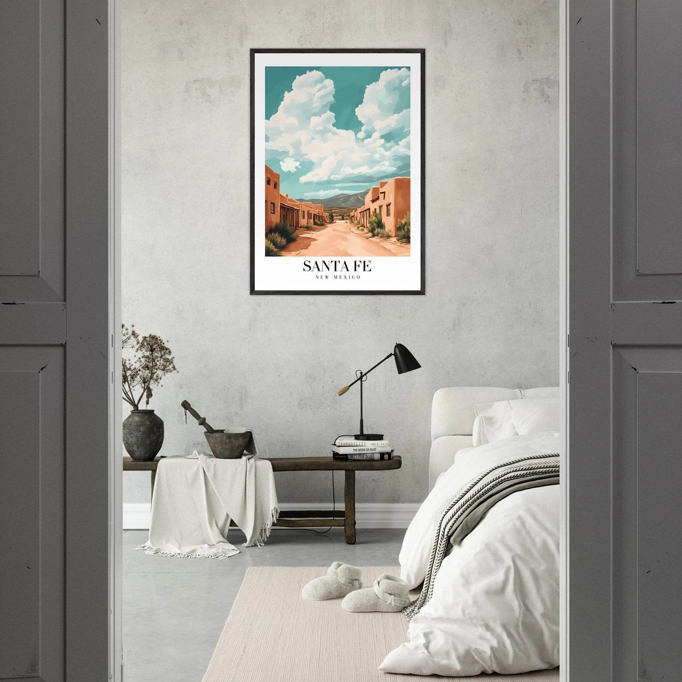 Santa Fe New Mexico Framed Poster – Vintage Southwest Wall Art with Wooden Frame - Vibrantwalls