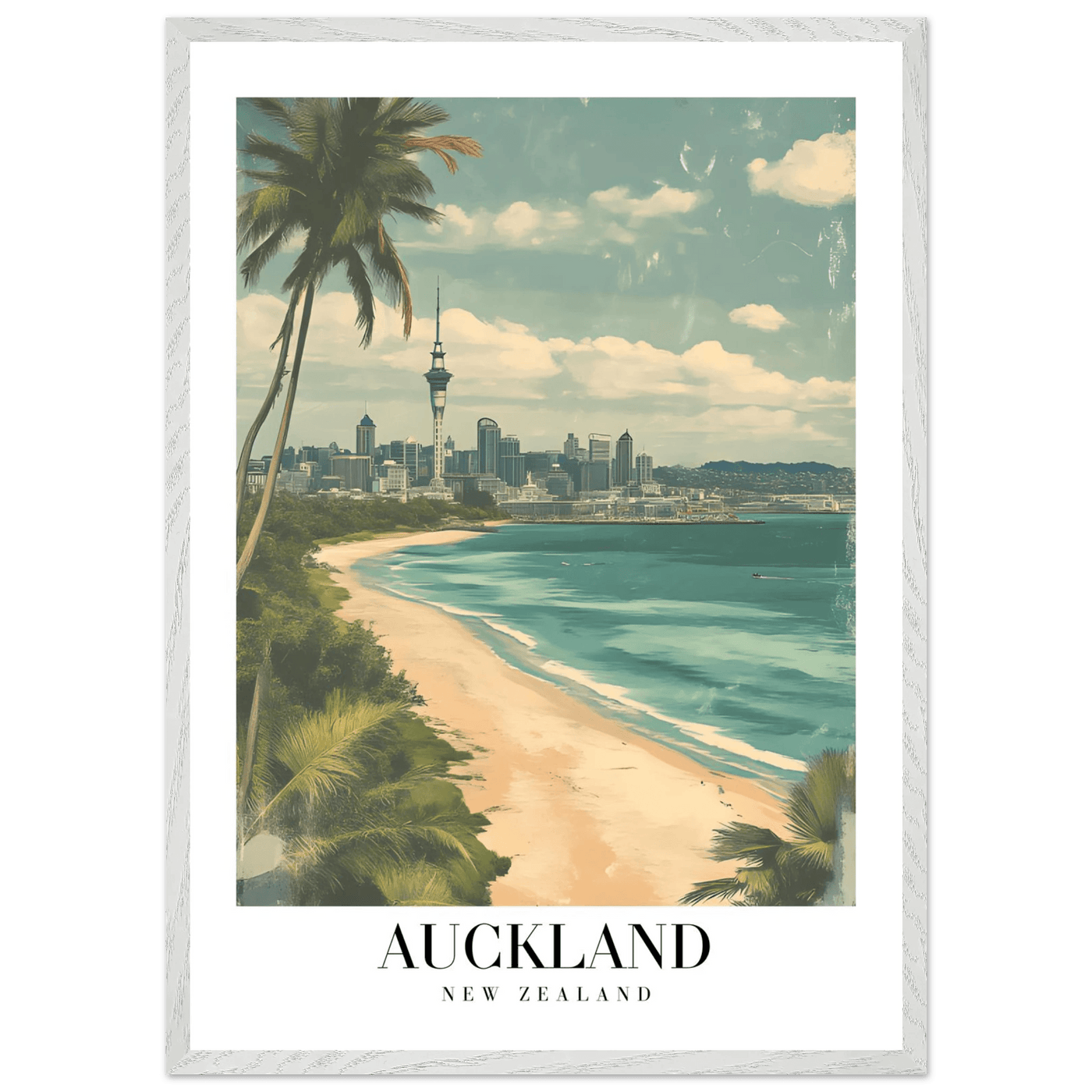 Auckland New Zealand Framed Poster – Vintage Coastal City Travel Wall Art with Wooden Frame Options - Vibrantwalls