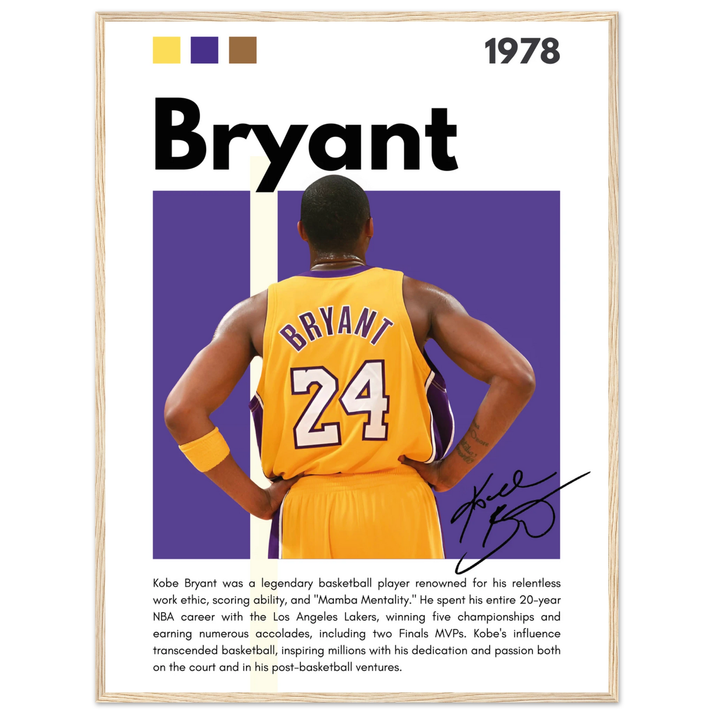 Kobe Bryant Mamba Mentality Lakers Framed Poster 60x80 cm 24x32″ Wood frame Vibrantwalls