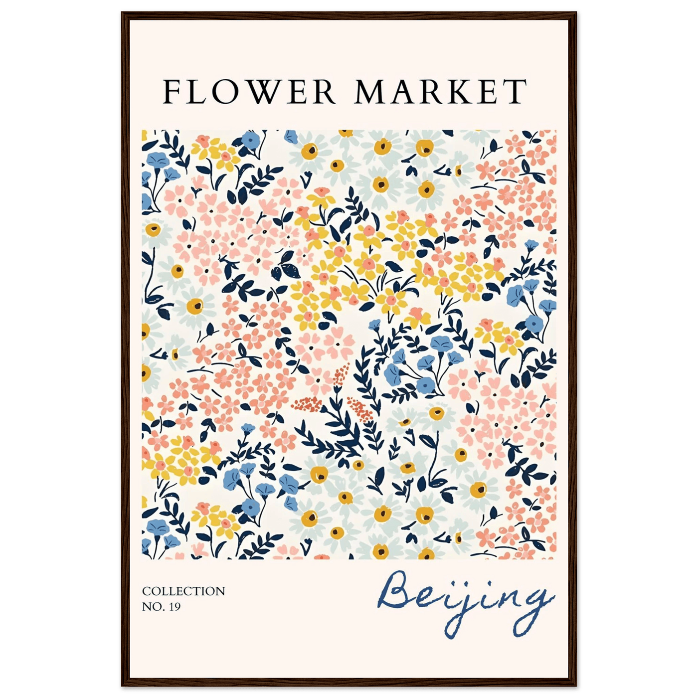 Flower Market Beijing Framed Poster – Whimsical Floral Art Print in Pastel Hues | Ready-to-Hang Wall Decor - Vibrantwalls