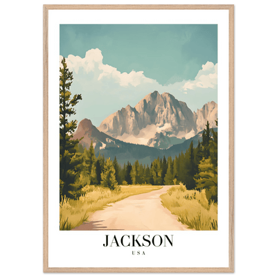 Jackson USA Mountain Landscape Framed Poster – Vintage Travel Wall Art with Wooden Frame - Vibrantwalls