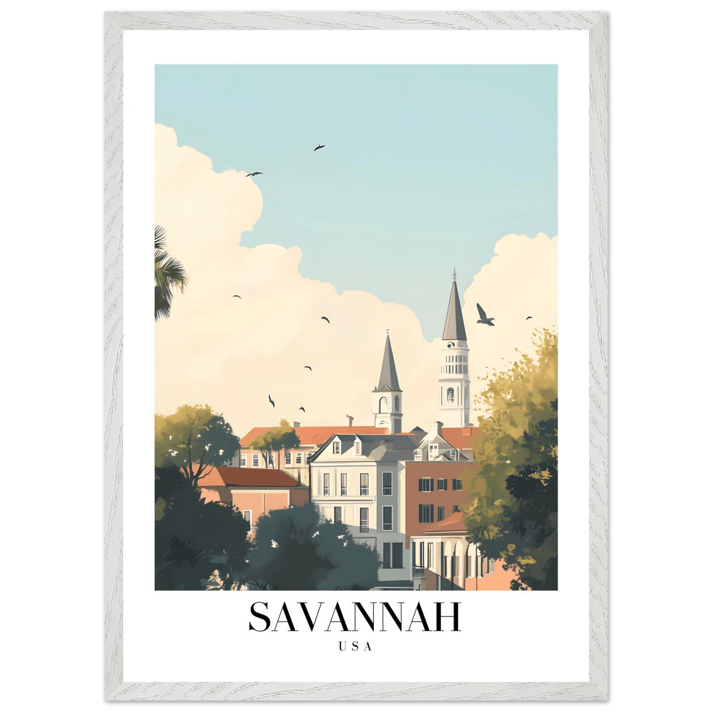 Savannah USA Framed Poster – Charming Cityscape Art with Wooden Frame - Vibrantwalls