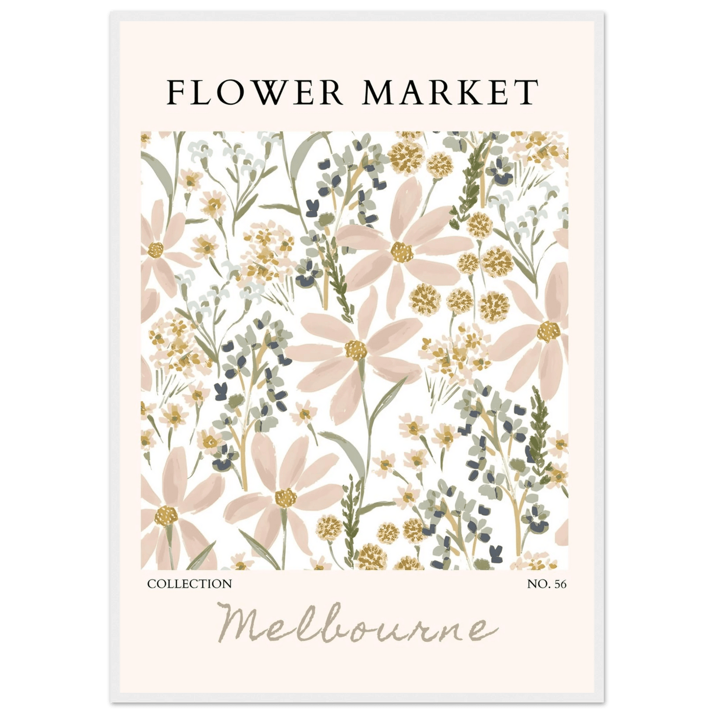 Flower Market Melbourne Framed Poster – Blush Floral & Sage Green Art Print | Ready-to-Hang Wall Decor - Vibrantwalls
