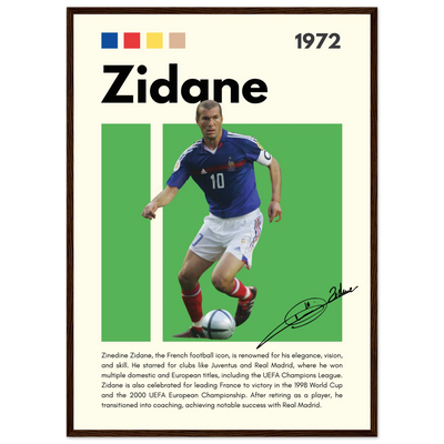 Zinedine Zidane Football Legend Framed French Poster 50x70 cm 20x28″ Dark wood frame Vibrantwalls