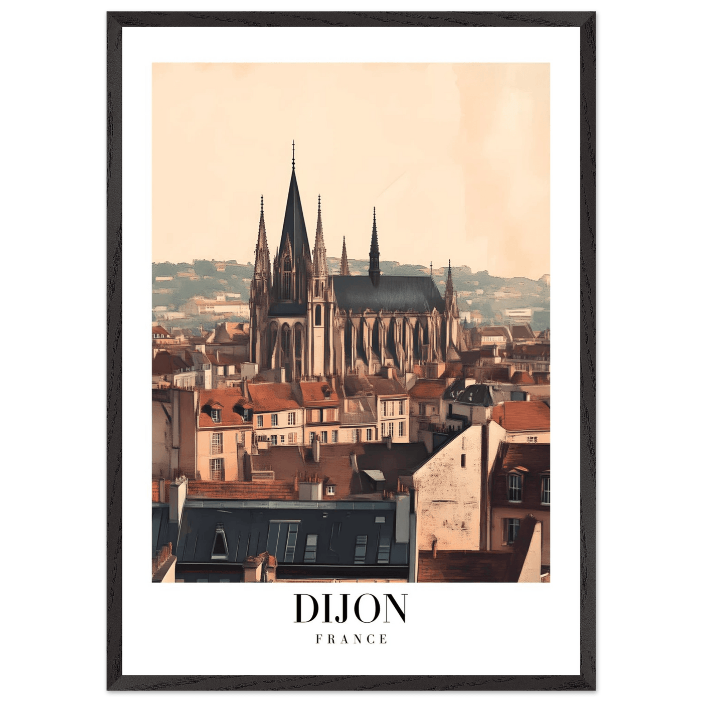 Dijon France Framed Poster – Vintage European Cityscape Wall Art with Wooden Frame - Vibrantwalls