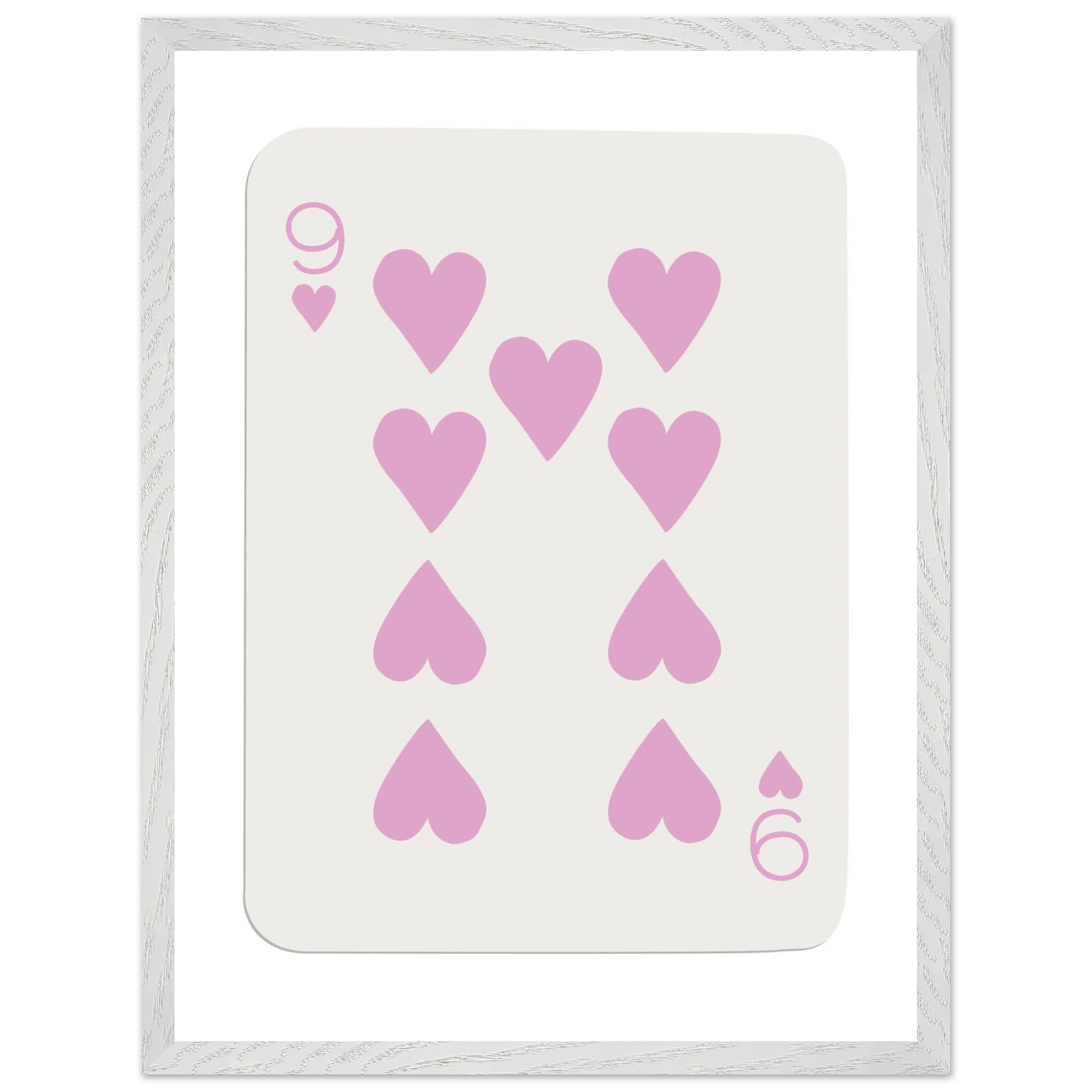 Nine of Hearts - Pink Poker Card Print - Mounted Framed Poster Art, Eco-Friendly Wood Frame - Vibrantwalls