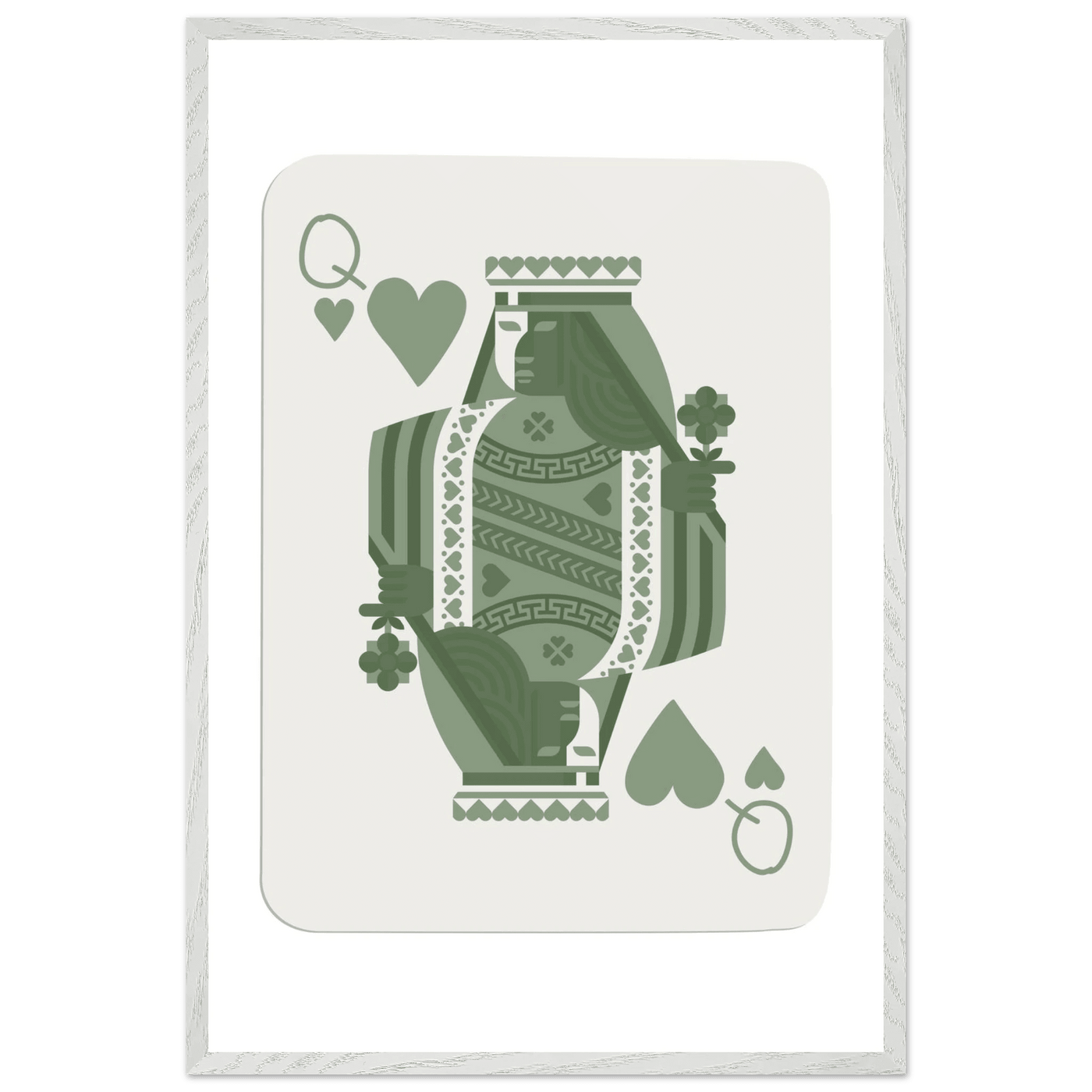 Queen of Spades Poker Card Print - Sage Green Wall Art - Mounted Framed Poster, Eco-Friendly Wood Frame - Vibrantwalls