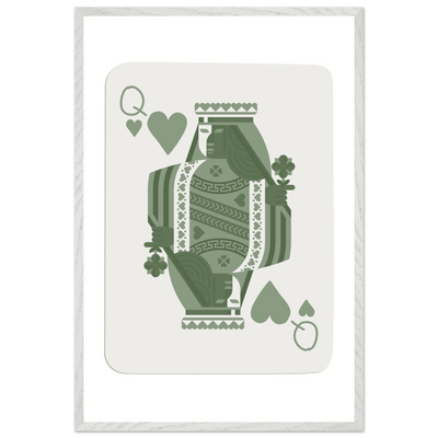 Queen of Spades Poker Card Print - Sage Green Wall Art - Mounted Framed Poster, Eco-Friendly Wood Frame - Vibrantwalls