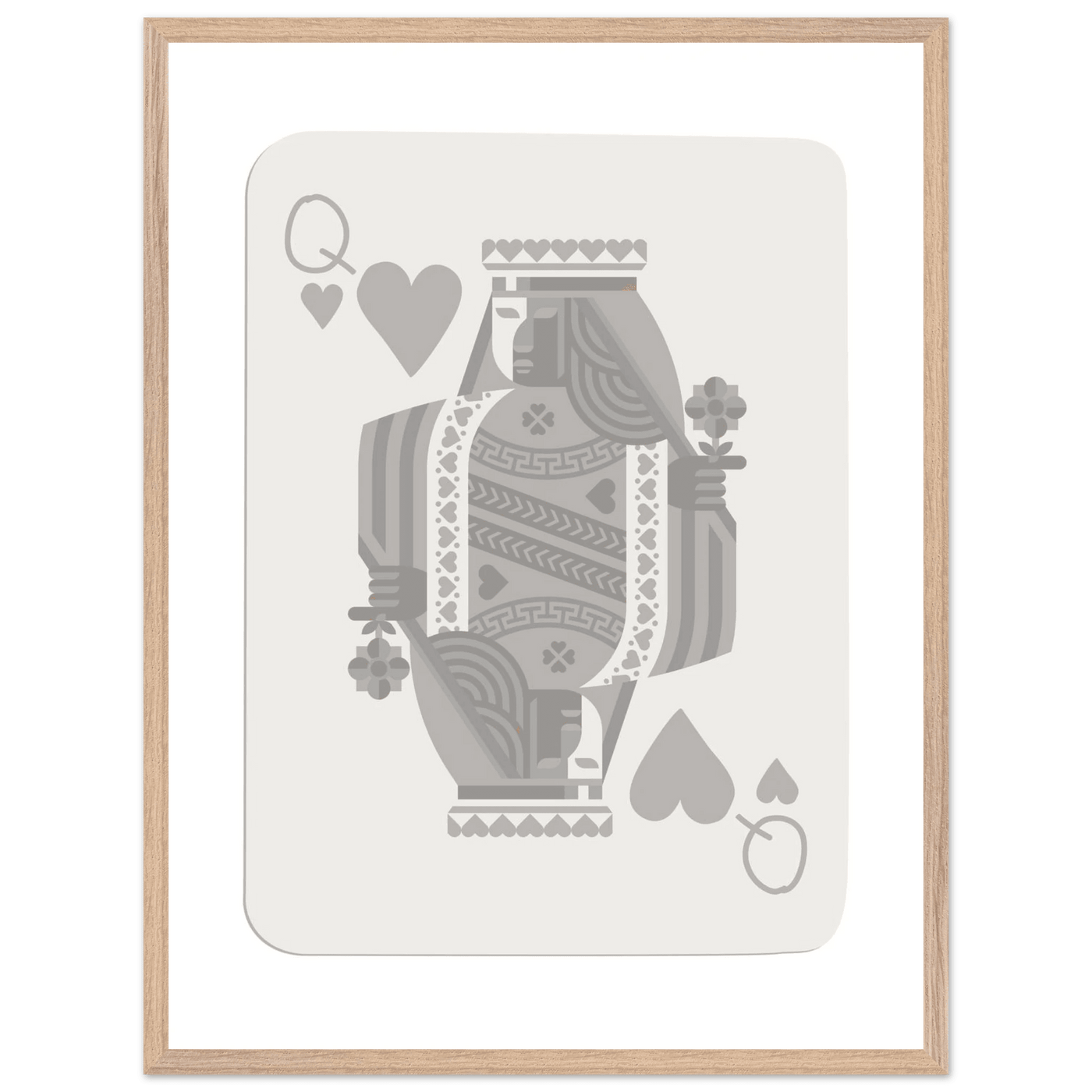 Queen of Hearts Poker Card Print - Grey & White Framed Art, Eco-Friendly Wood Frame in Multiple Sizes - Vibrantwalls