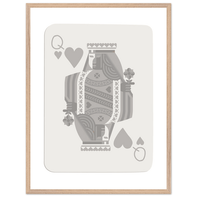 Queen of Hearts Poker Card Print - Grey & White Framed Art, Eco-Friendly Wood Frame in Multiple Sizes - Vibrantwalls