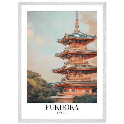 Fukuoka Japan Vintage Pagoda Framed Poster – Serene Travel Wall Art with Wooden Frame - Vibrantwalls