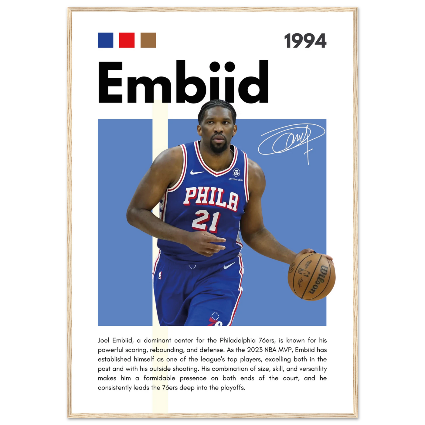 Joel Embiid The Process 76ers Framed Poster 70x100 cm 28x40″ Wood frame Vibrantwalls
