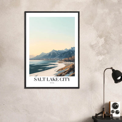Salt Lake City Framed Poster – Modern Winter Landscape Art with Wood Frame - Vibrantwalls