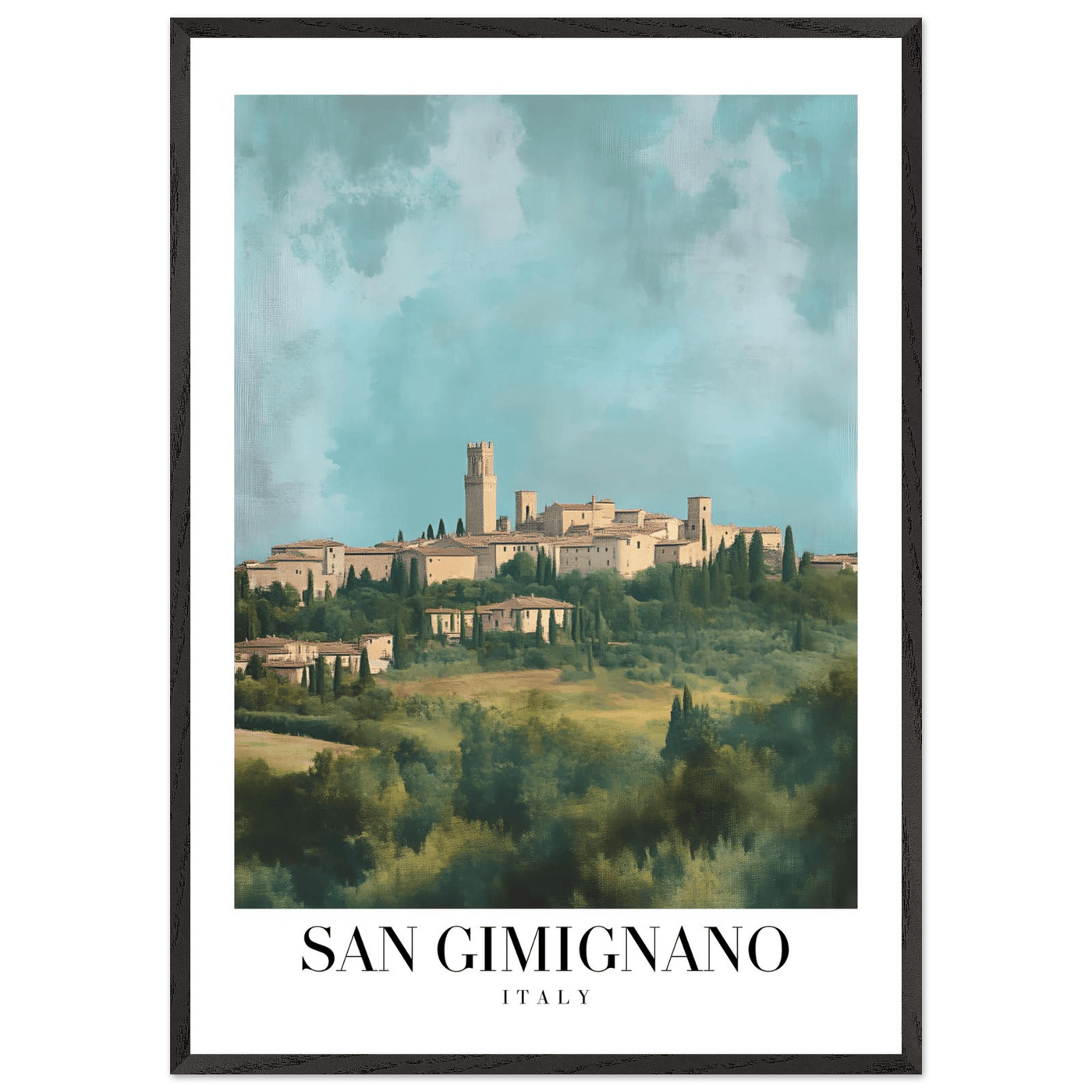 San Gimignano Italy Framed Poster – Vintage Tuscan Countryside Wall Art with Wooden Frame - Vibrantwalls