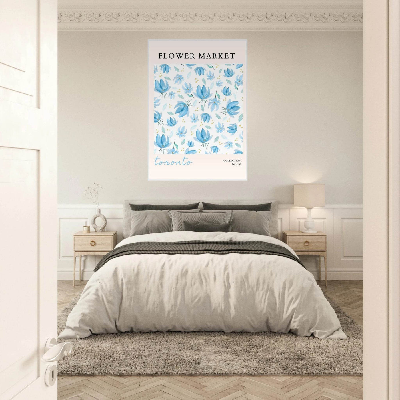 Toronto Flower Market Wall Art – Delicate Blue Floral & Gold Dot Prints | Framed & Ready-to-Hang - Vibrantwalls