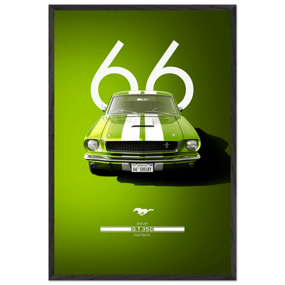 1966 Shelby GT350 Fastback Poster - Iconic Green & White Racing Stripes | Premium Framed Art, Ready-to-Hang - Vibrantwalls
