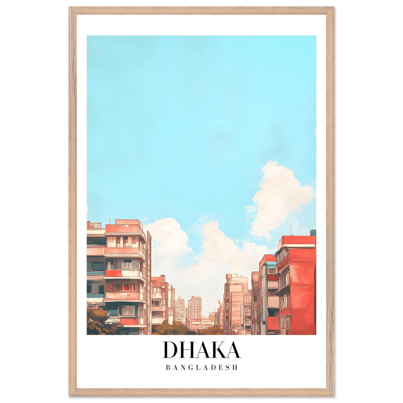 Dhaka Bangladesh Framed Poster – Pastel Cityscape Wall Art with Customizable Wooden Frame - Vibrantwalls