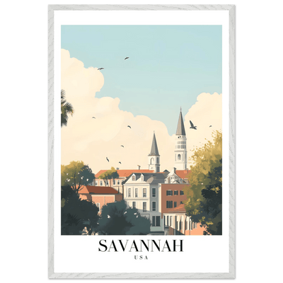 Savannah USA Framed Poster – Charming Cityscape Wall Art with Wooden Frame - Vibrantwalls