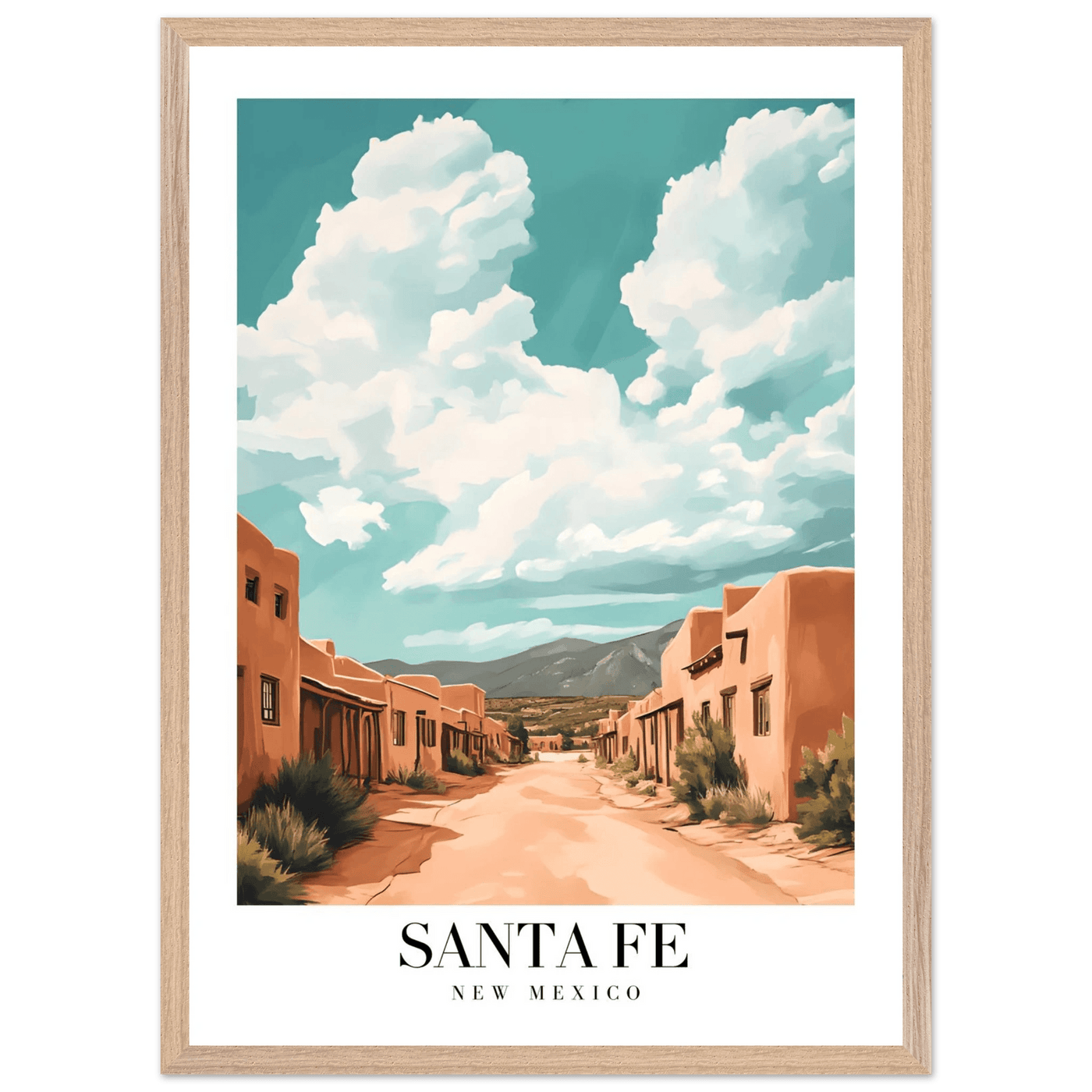 Santa Fe New Mexico Framed Poster – Vintage Southwest Wall Art with Wooden Frame - Vibrantwalls