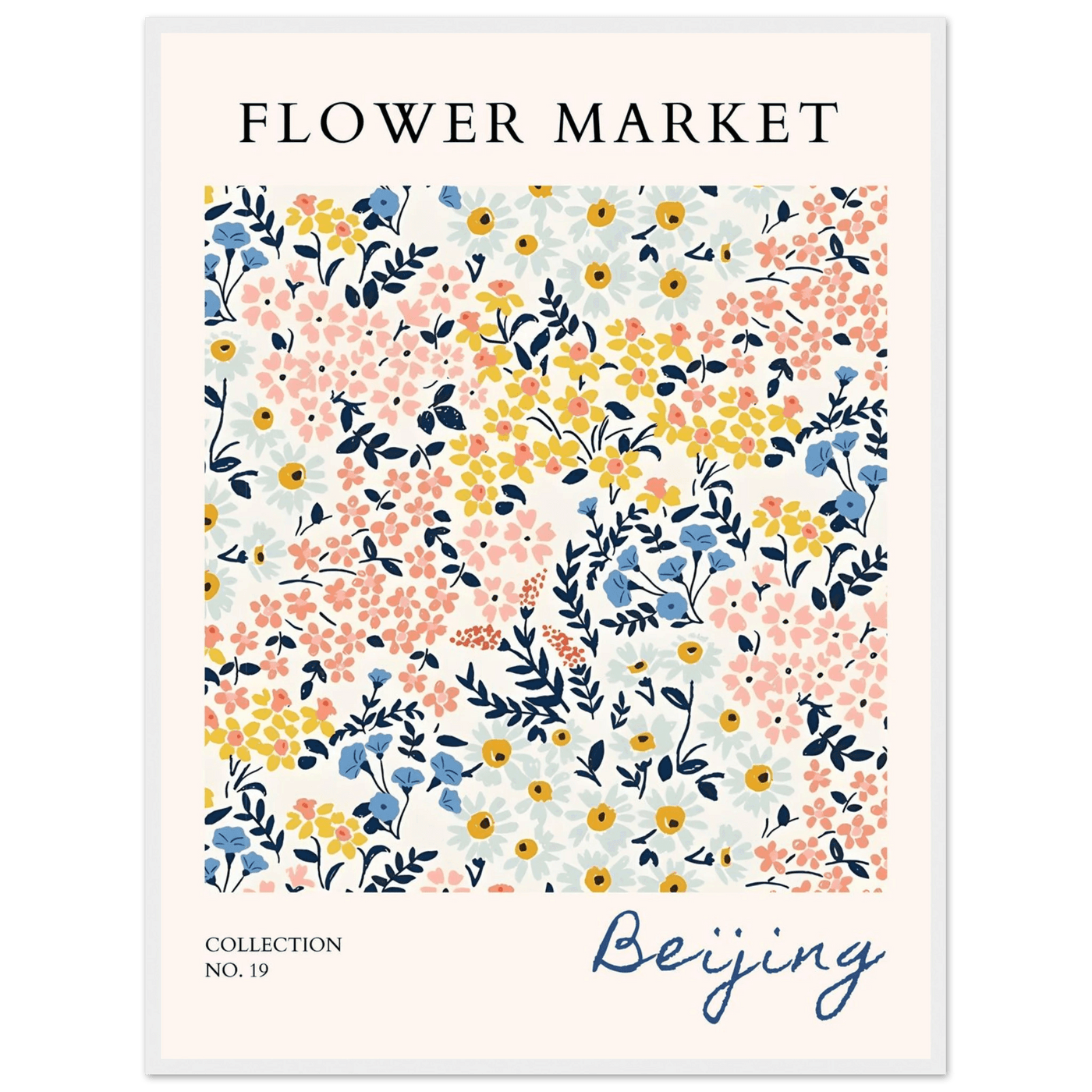 Flower Market Beijing Framed Poster – Whimsical Floral Art Print in Pastel Hues | Ready-to-Hang Wall Decor - Vibrantwalls