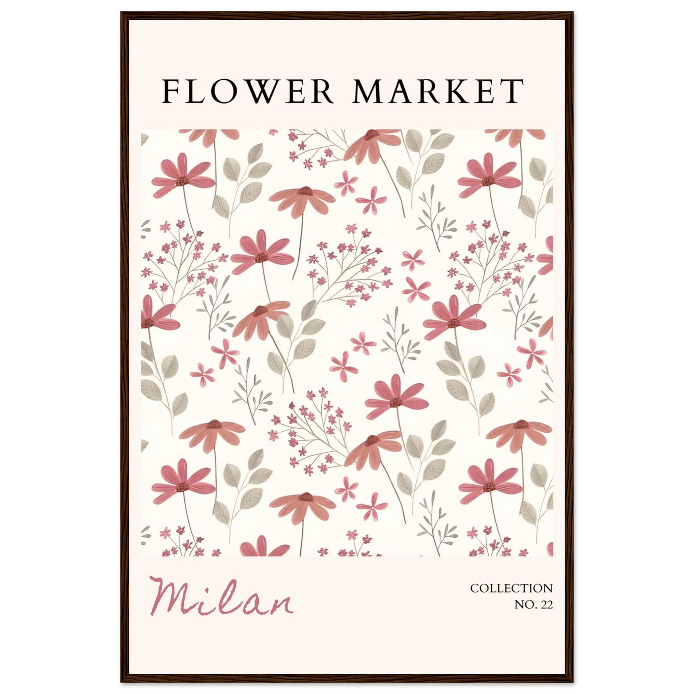 Milan Flower Market Framed Poster – Blush & Sage Floral Art Print | Ready-to-Hang Wall Decor - Vibrantwalls