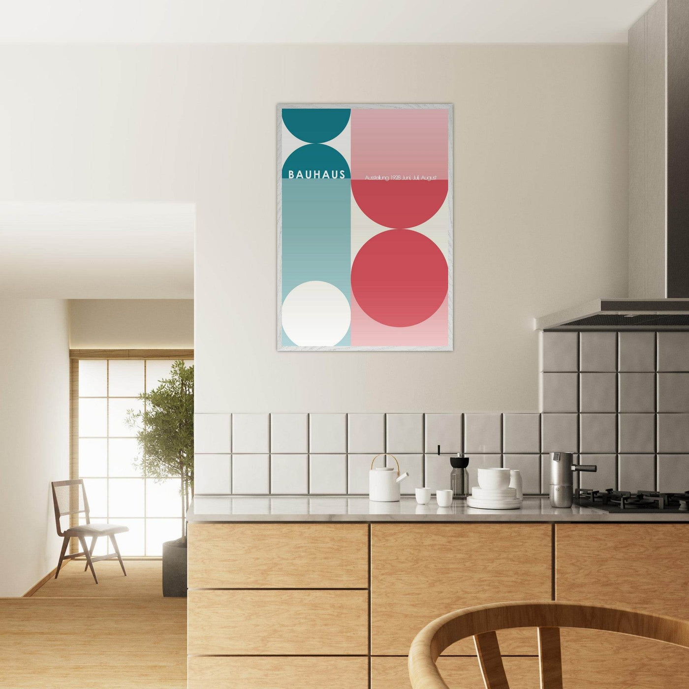 Bauhaus Retro Art Print in Teal and Coral for Unique Retro Decor - Vibrantwalls