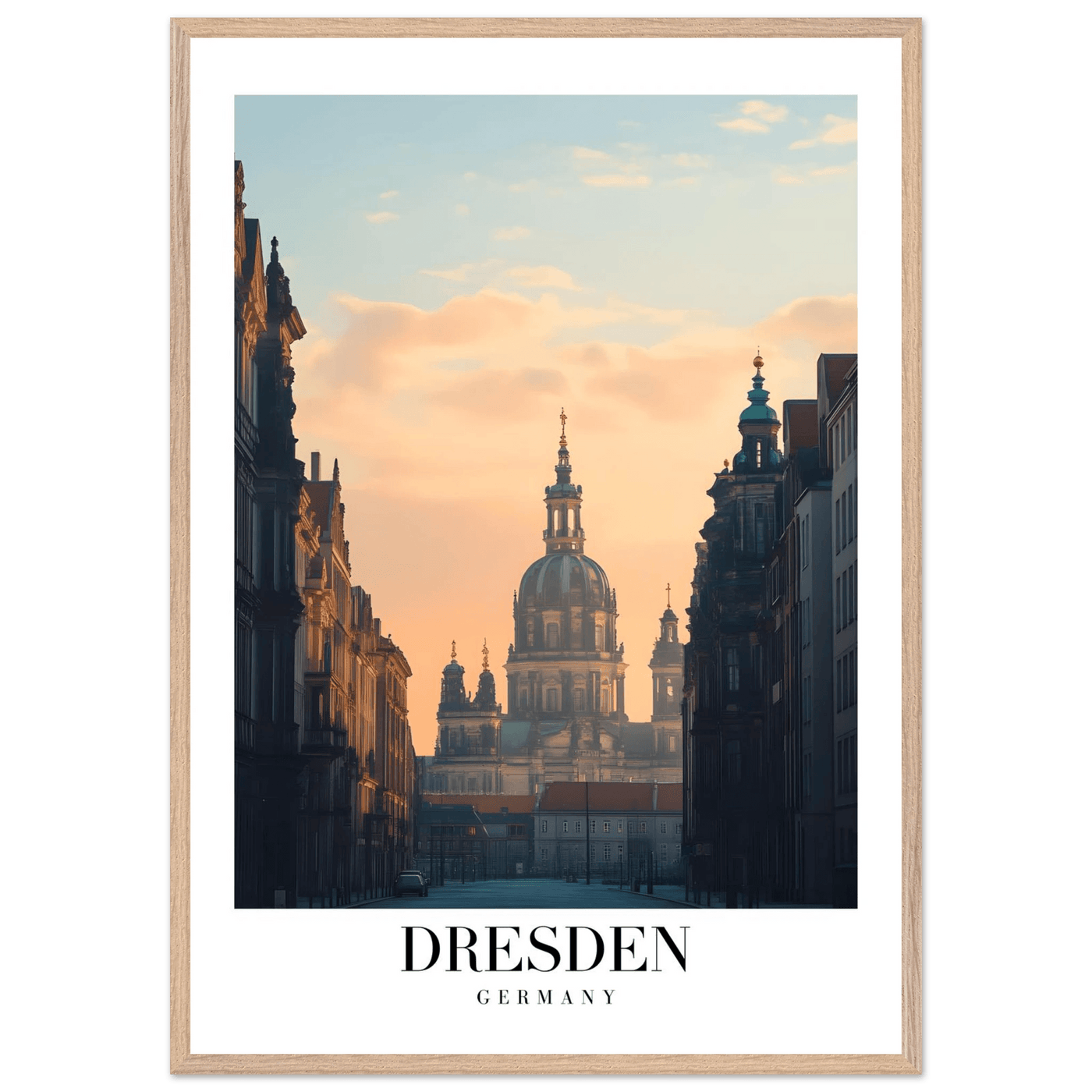 Dresden Germany Framed Poster – Warm Sunset Cityscape Wall Art with Wooden Frame Options - Vibrantwalls