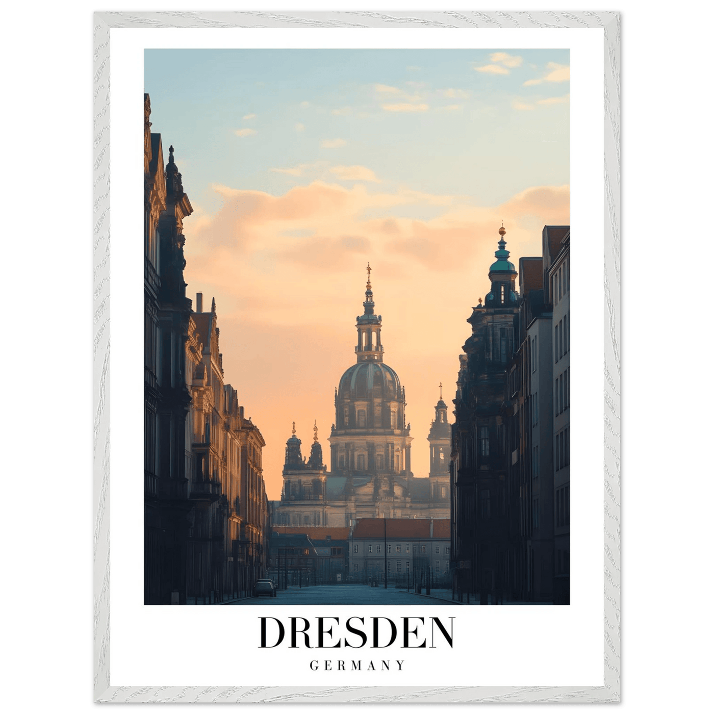 Dresden Germany Framed Poster – Warm Sunset Cityscape Wall Art with Wooden Frame Options - Vibrantwalls