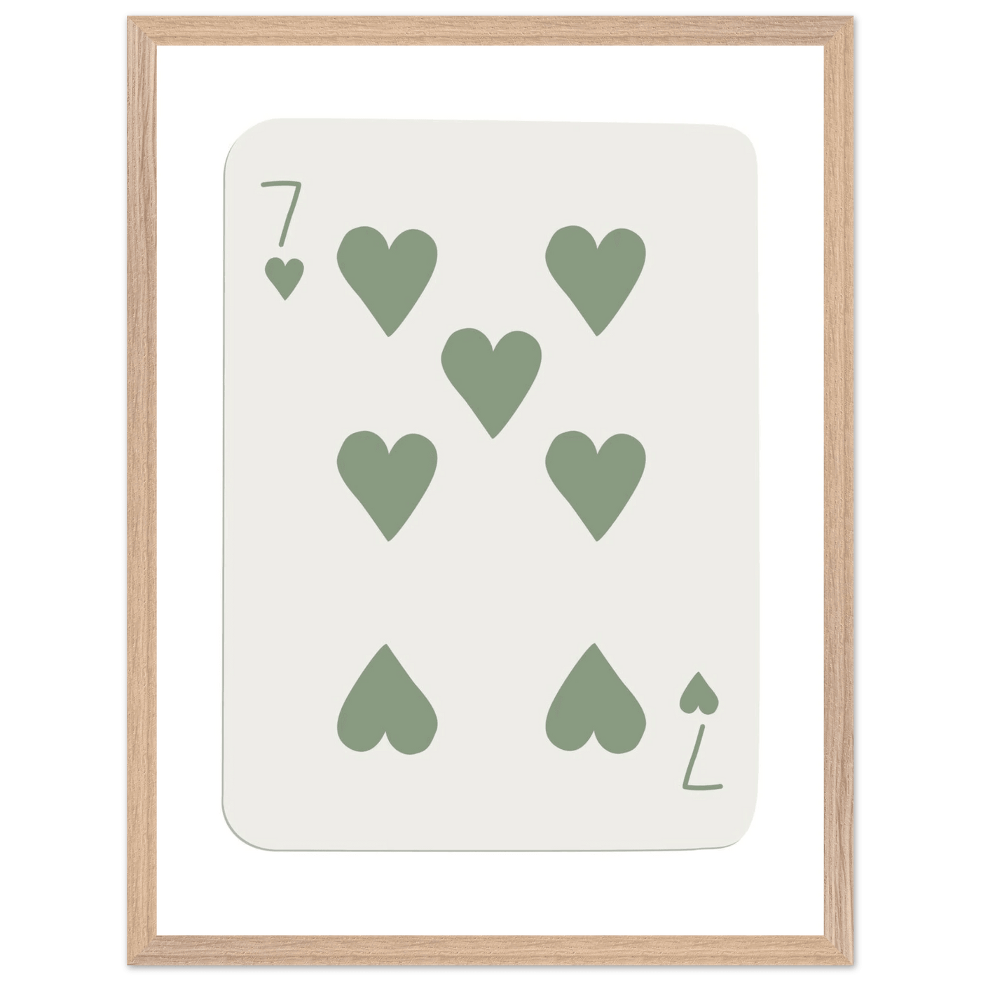 Minimalist Poker Card Art - Seven of Hearts - Sage Green Framed Poster, Eco-Friendly Decor - Vibrantwalls