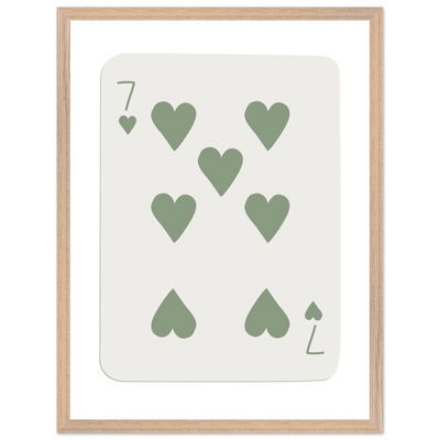 Minimalist Poker Card Art - Seven of Hearts - Sage Green Framed Poster, Eco-Friendly Decor - Vibrantwalls