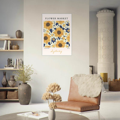 Vibrant Sunflower & Navy Floral Framed Poster – 'Flower Market Sydney' Collection | Ready-to-Hang Wall Art - Vibrantwalls