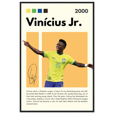 Vinicius Jr. Brazil Soccer Framed Poster – Dynamic Football Legend Art Print in Multiple Sizes & Frame Finishes 60x90 cm 24x36″ Black frame Vibrantwalls