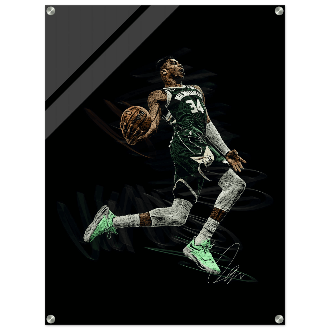 Giannis Antetokounmpo Milwaukee Bucks Acrylic Print – Dynamic NBA Art for Modern Spaces - Vibrantwalls