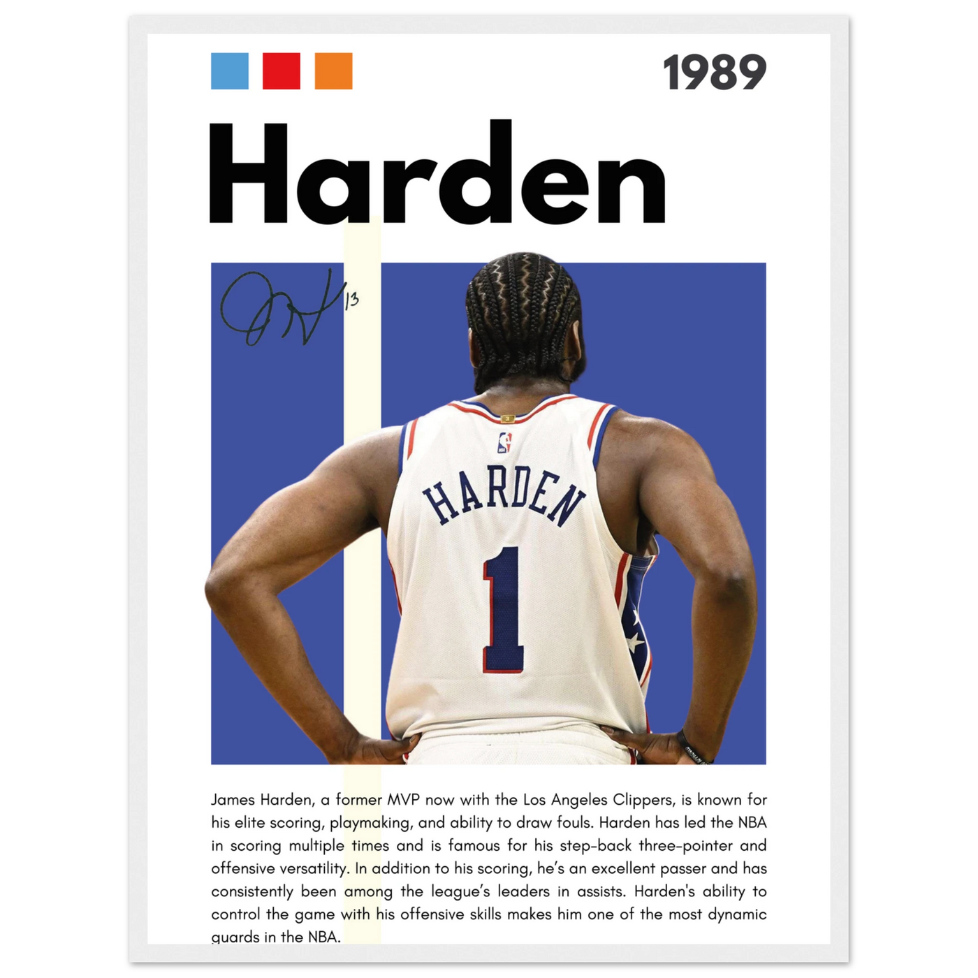James Harden The Beard Clippers Framed Poster 45x60 cm 18x24″ White frame Vibrantwalls