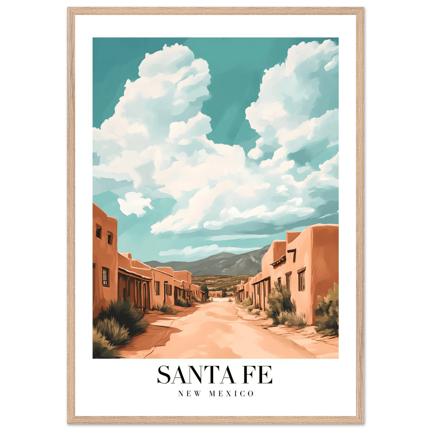Santa Fe New Mexico Framed Poster – Vintage Southwest Wall Art with Wooden Frame - Vibrantwalls