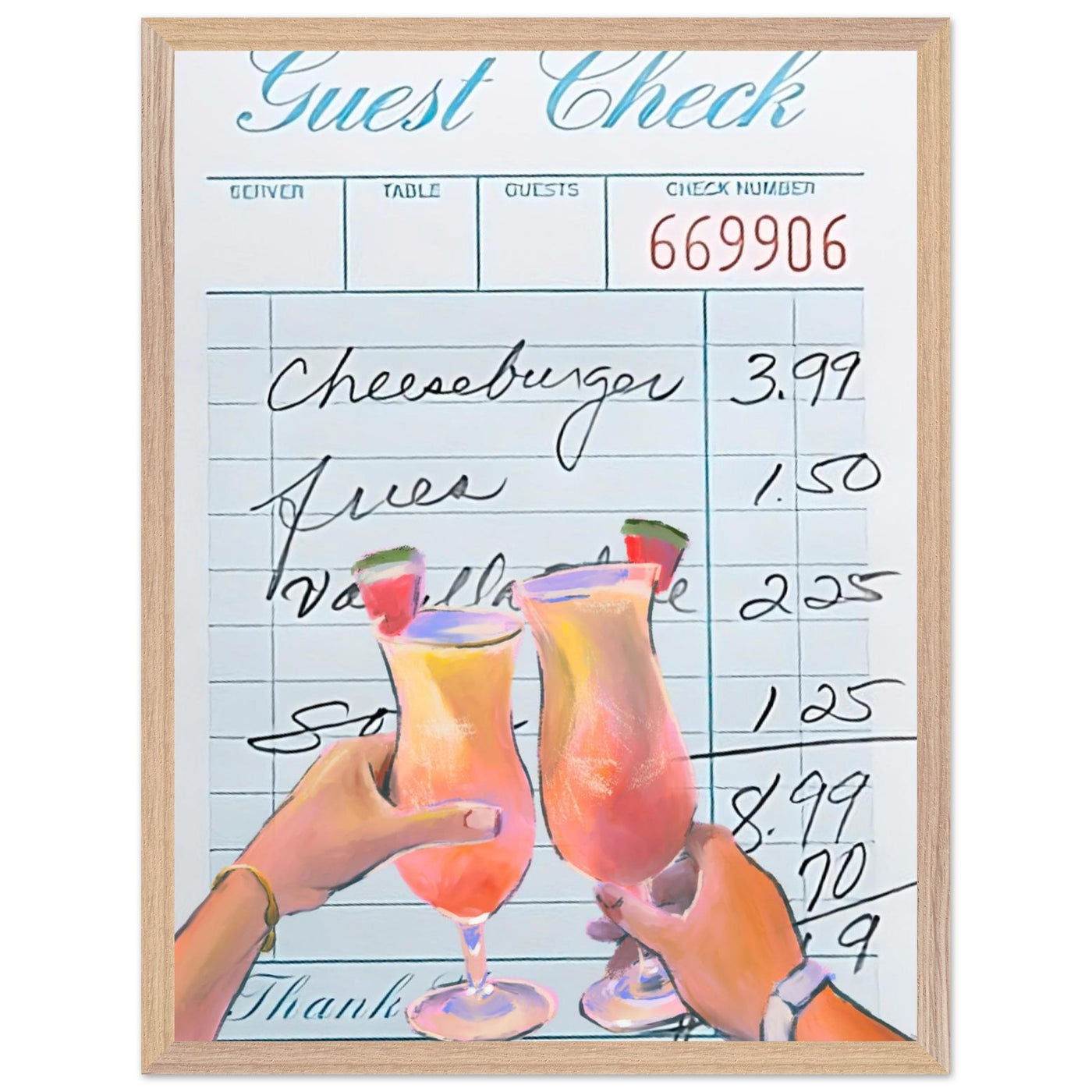 Retro Diner Cocktail "Guest Check" 45x60 cm 18x24″ Wood frame Ready-to-hang Vibrantwalls