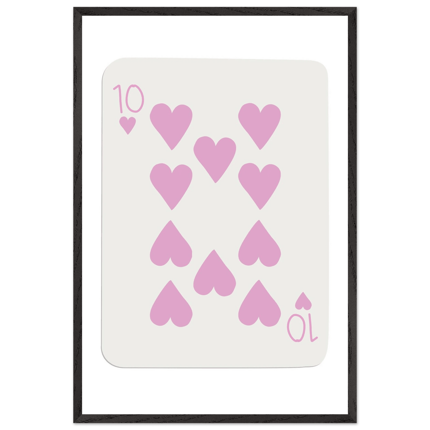 Ten of Hearts Poker Card Print - Soft Pink & Cream Mounted Framed Poster Art, Eco-Friendly Wood Frame - Vibrantwalls