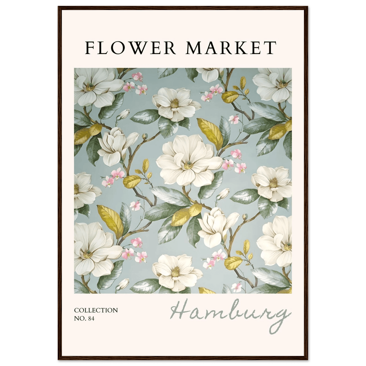 Hamburg 'Flower Market' Framed Poster – Elegant Magnolia & Cherry Blossom Art Print | Ready-to-Hang - Vibrantwalls