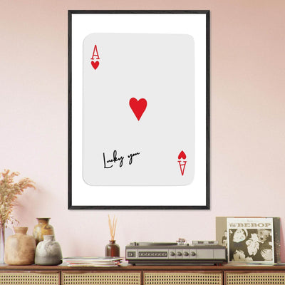 Lucky You Ace of Hearts Card Print - Framed Poker Art, Modern Design, Eco-Friendly Wood Frame - Vibrantwalls