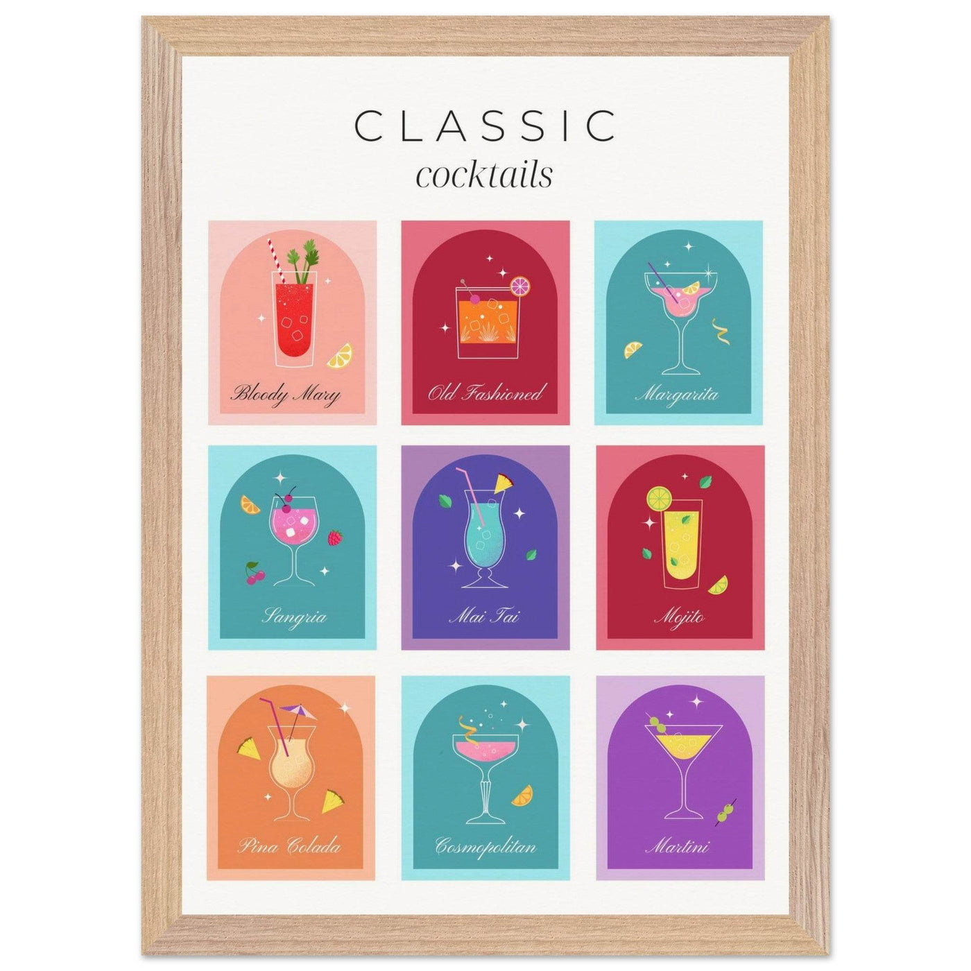 Classic Cocktails Set Nine Drink Recipes - Vibrantwalls