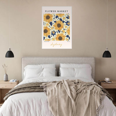 Vibrant Sunflower & Navy Floral Framed Poster – 'Flower Market Sydney' Collection | Ready-to-Hang Wall Art - Vibrantwalls