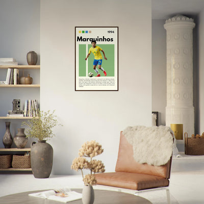 Marquinhos Brazil Football Framed Poster – Iconic Soccer Art Print for Fans Vibrantwalls