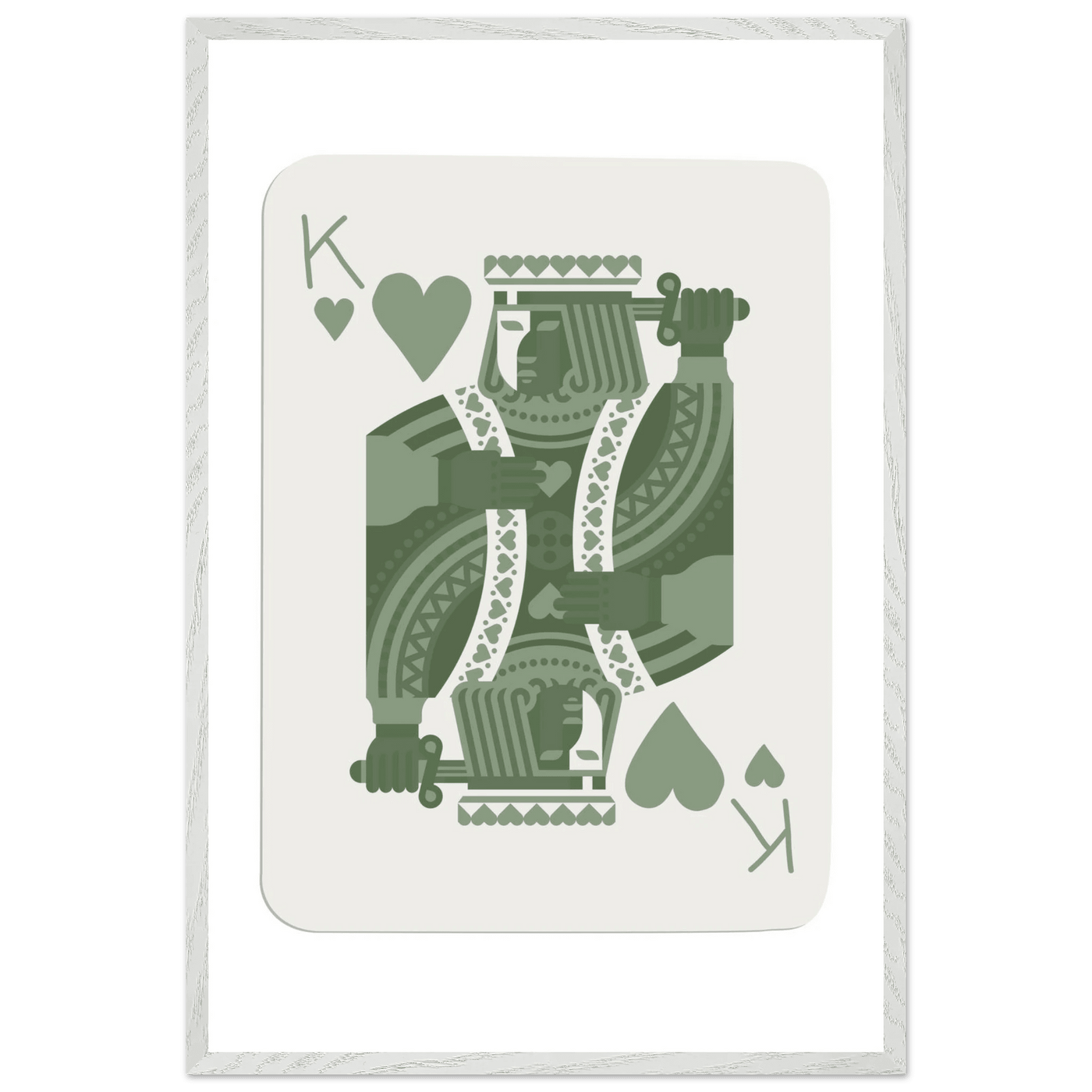 King of Hearts Poker Card Print - Sage Green & White Framed Art, Eco-Friendly Wood Frame - Vibrantwalls