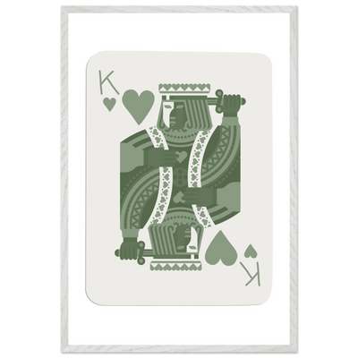 King of Hearts Poker Card Print - Sage Green & White Framed Art, Eco-Friendly Wood Frame - Vibrantwalls