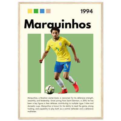 Marquinhos Brazil Football Framed Poster – Iconic Soccer Art Print for Fans 50x70 cm 20x28″ Wood frame Vibrantwalls