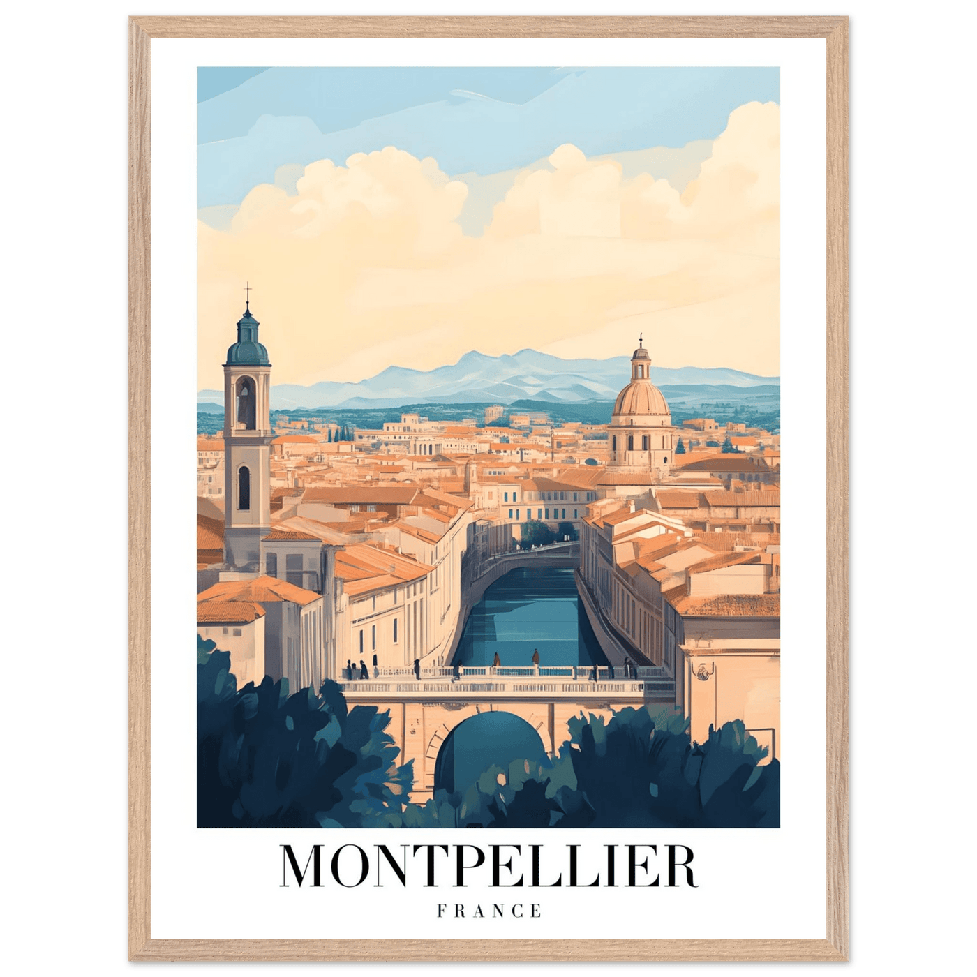 Montpellier France Framed Poster – Vintage Travel Wall Art with Wooden Frame - Vibrantwalls
