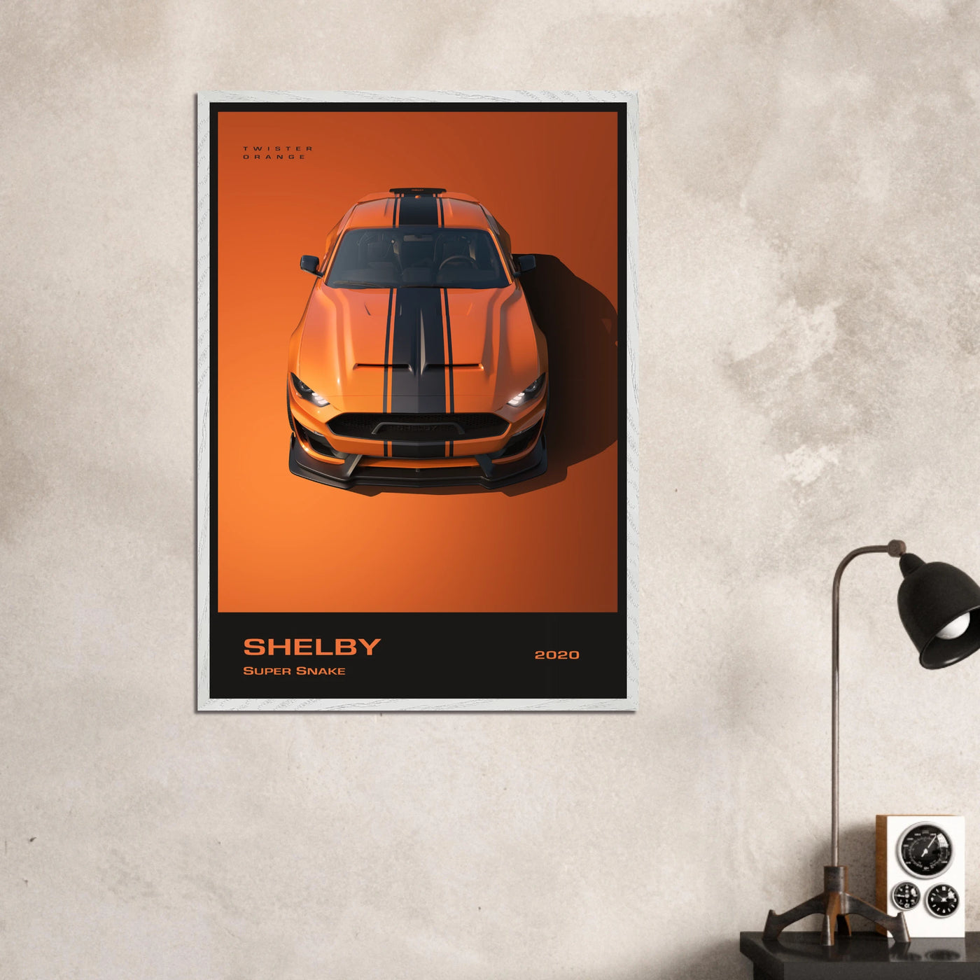 Shelby Super Snake 2020 "Twister Orange" Framed Poster | Modern Automotive Art, Ready-to-Hang Premium Quality Vibrantwalls